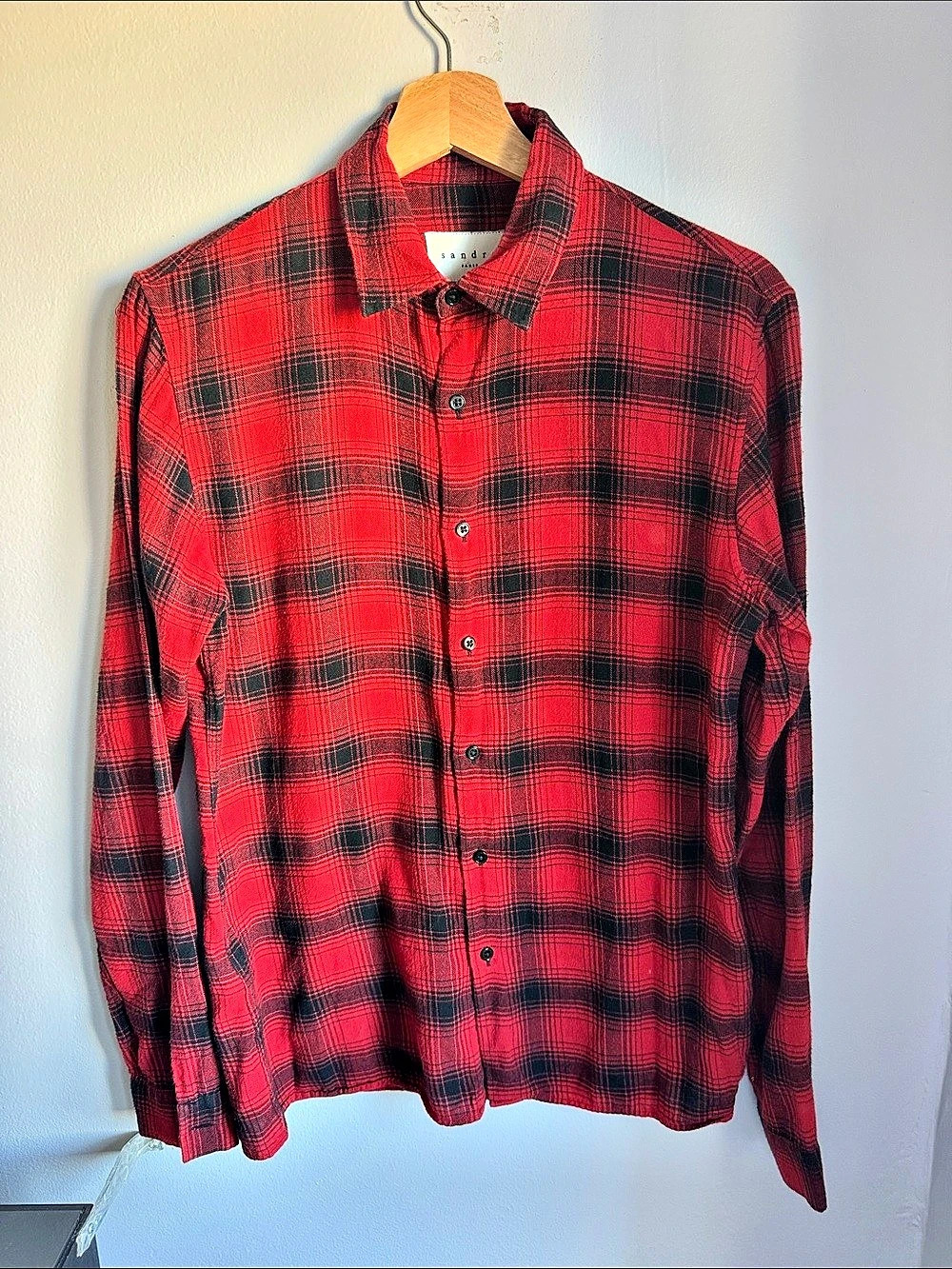Sandro Checked Cotton-Flannel Shirt Plaid Red & Black